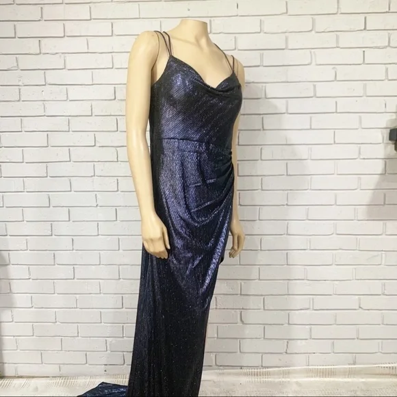 Bariano Women's Navy Sequin Cowl High-Low Dress - armafbd.com